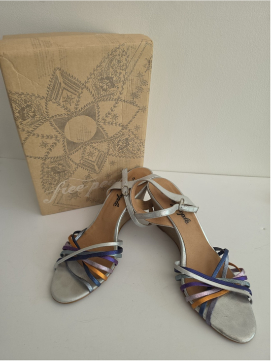 Free People Shoes - Free People Golden Hour Metallic Wedge Sandals Silver Multicolor Strappy 41 / 11